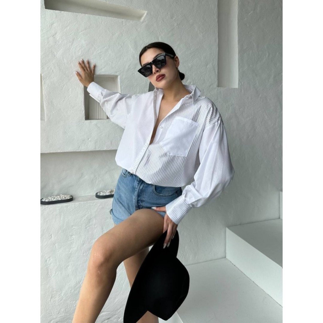 Çizgili Oversize Gömlek - 160271 Çizgili Oversize Gömlek - 160271
