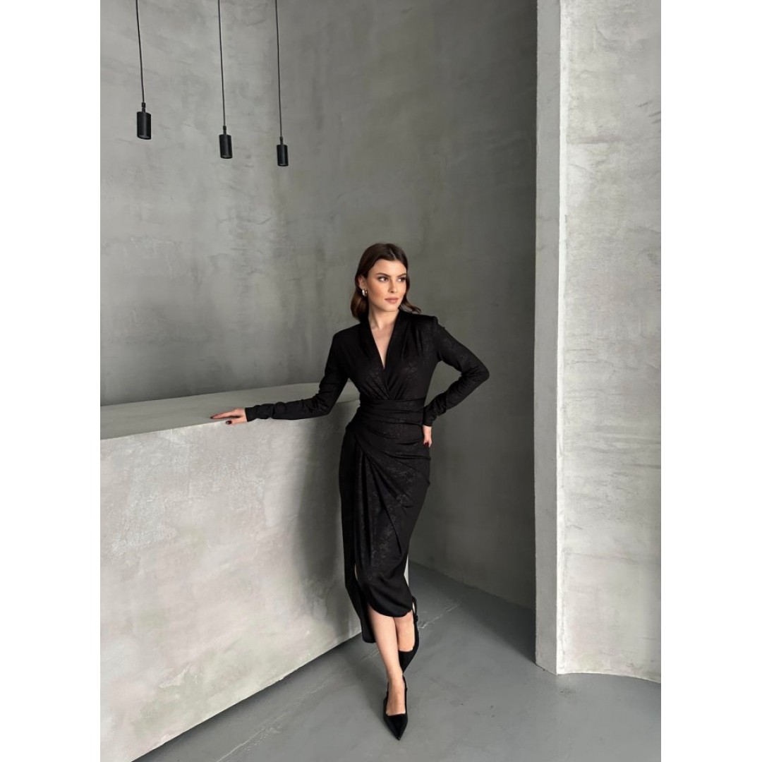 Drape Detaylı Midi Elbise - 160357