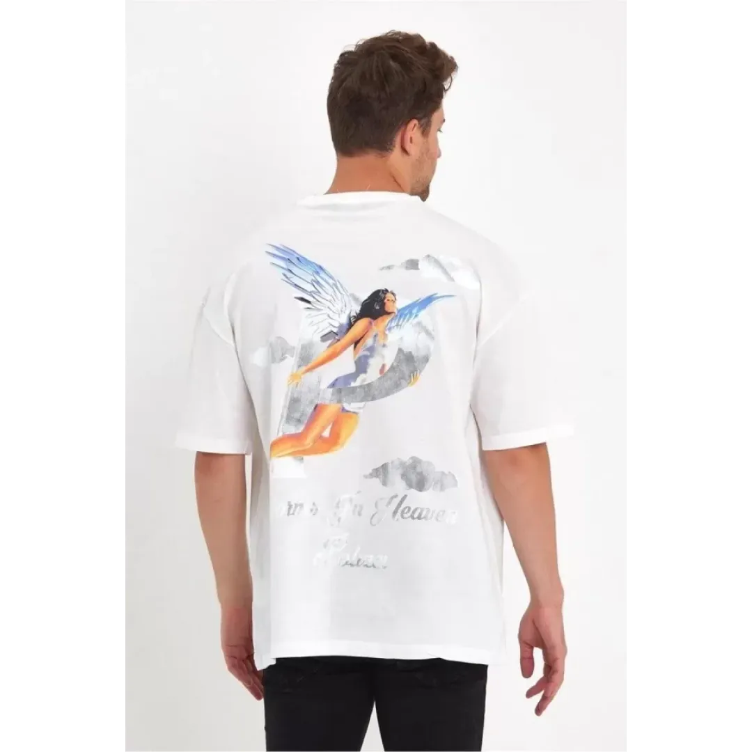 Erkek Melek Baskılı Oversize T-shirt - Beyaz - 92610 Erkek Melek Baskılı Oversize T-shirt - Beyaz - 92610