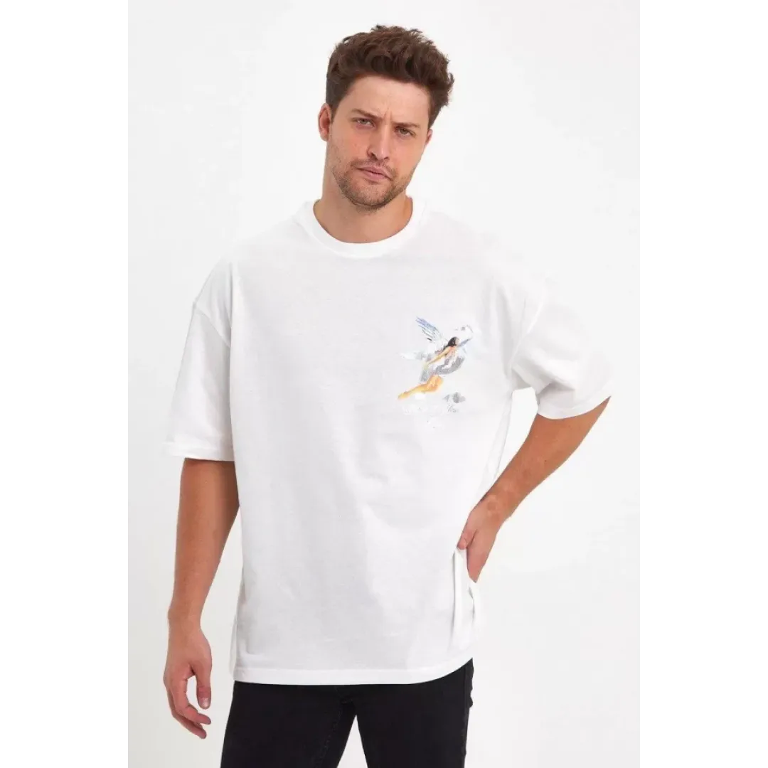 Erkek Melek Baskılı Oversize T-shirt - Beyaz - 92610 Erkek Melek Baskılı Oversize T-shirt - Beyaz - 92610
