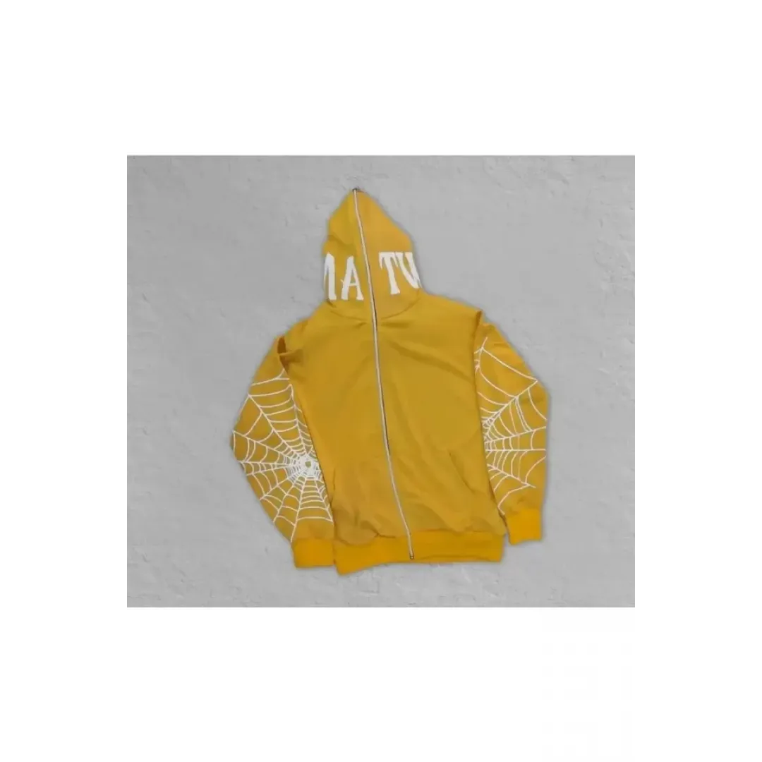 İki İplik Örümcek Baskılı Oversize Hırka - Sarı - 92611 İki İplik Örümcek Baskılı Oversize Hırka - Sarı - 92611