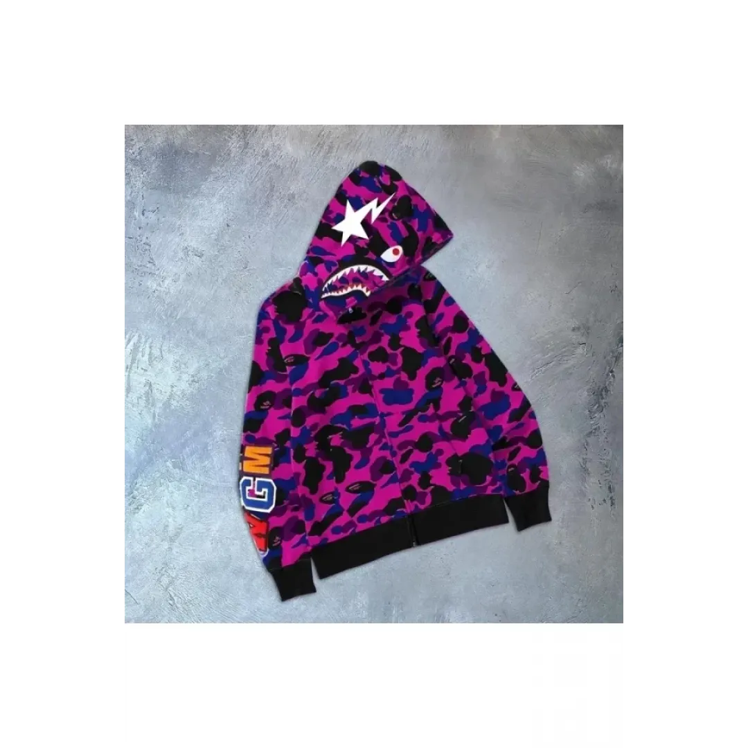 Erkek 2 İplik Bape Kapüşonu Fermuarlı Hırka - Mor - 92615 Erkek 2 İplik Bape Kapüşonu Fermuarlı Hırka - Mor - 92615