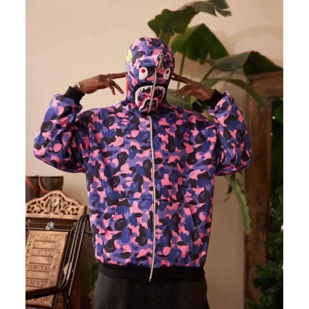 Erkek 2 İplik Bape Kapüşonu Fermuarlı Hırka - Mor - 92615 Erkek 2 İplik Bape Kapüşonu Fermuarlı Hırka - Mor - 92615