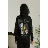 Sırt Baskılı Oversize Üç İplik Kapüşonlu Sweatshirt - Siyah - 92650 Sırt Baskılı Oversize Üç İplik Kapüşonlu Sweatshirt - Siyah - 92650