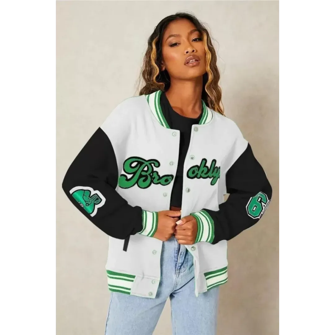 Nakışlı Oversize Kolej Ceket - Beyaz - 92652 Nakışlı Oversize Kolej Ceket - Beyaz - 92652