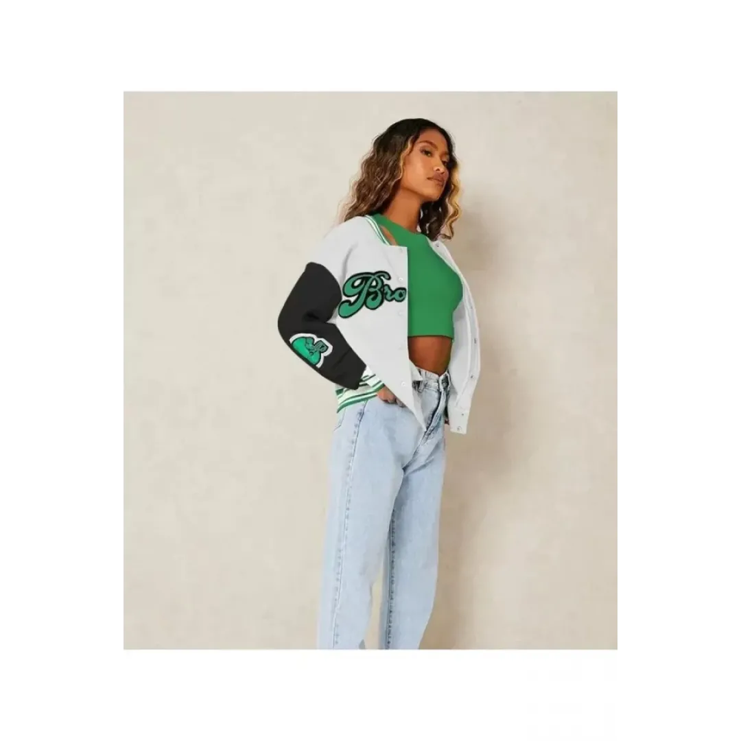 Nakışlı Oversize Kolej Ceket - Beyaz - 92652 Nakışlı Oversize Kolej Ceket - Beyaz - 92652
