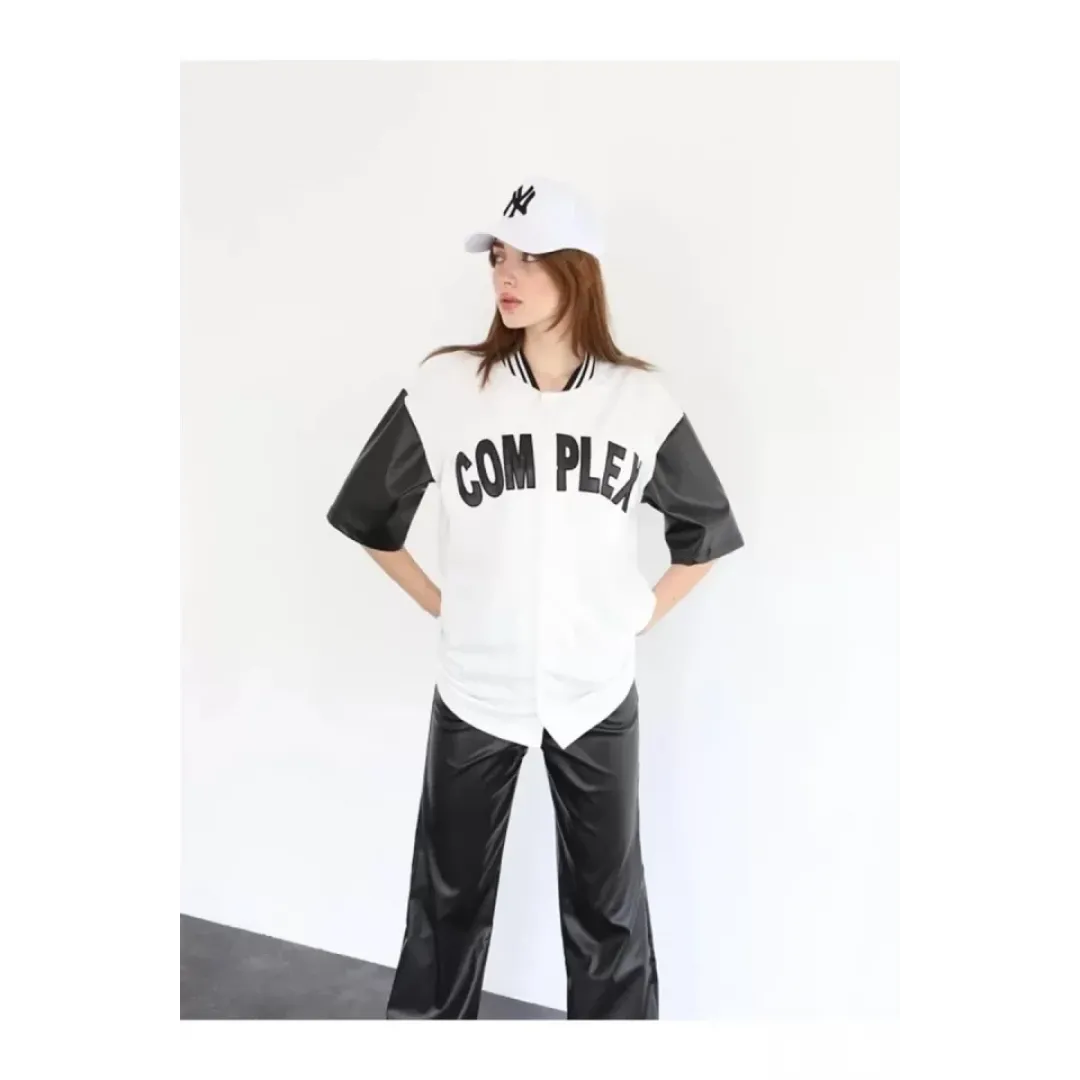 Complex Kolları Deri Kolej Oversize T-shirt - Beyaz - 92661 Complex Kolları Deri Kolej Oversize T-shirt - Beyaz - 92661