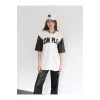 Complex Kolları Deri Kolej Oversize T-shirt - Beyaz - 92661 Complex Kolları Deri Kolej Oversize T-shirt - Beyaz - 92661