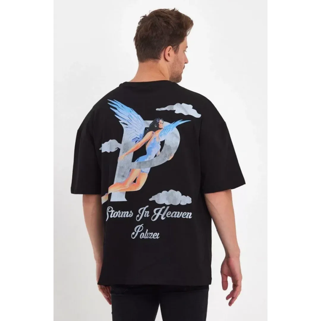 Erkek Melek Baskılı Oversize T-shirt - Siyah - 92664 Erkek Melek Baskılı Oversize T-shirt - Siyah - 92664