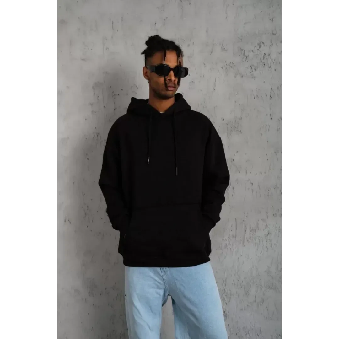 Erkek Düz Kapüşonlu Sweat - Siyah - 92679 Erkek Düz Kapüşonlu Sweat - Siyah - 92679