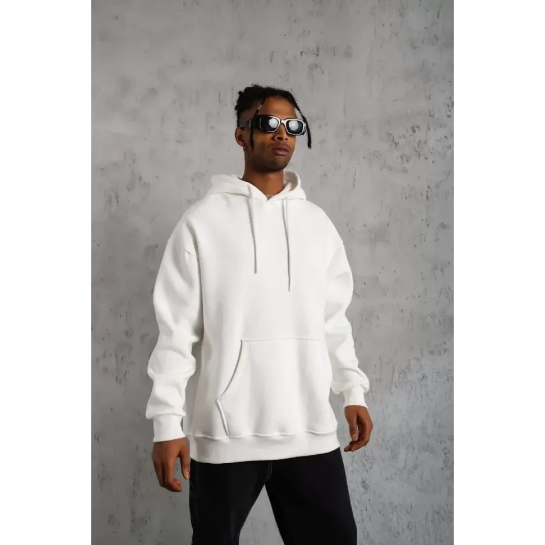 Erkek Düz Kapüşonlu Sweat - Beyaz - 92680 Erkek Düz Kapüşonlu Sweat - Beyaz - 92680