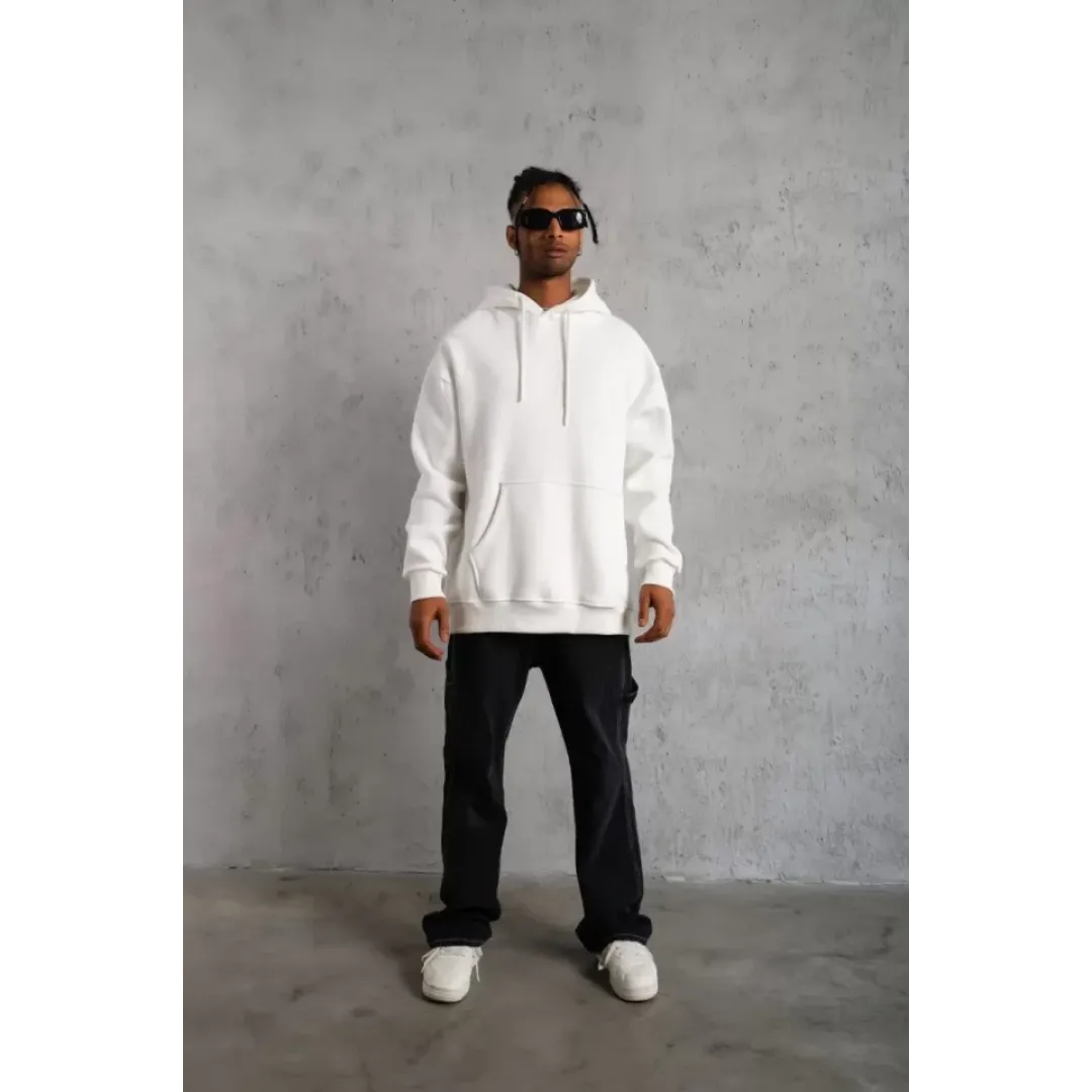 Erkek Düz Kapüşonlu Sweat - Beyaz - 92680 Erkek Düz Kapüşonlu Sweat - Beyaz - 92680