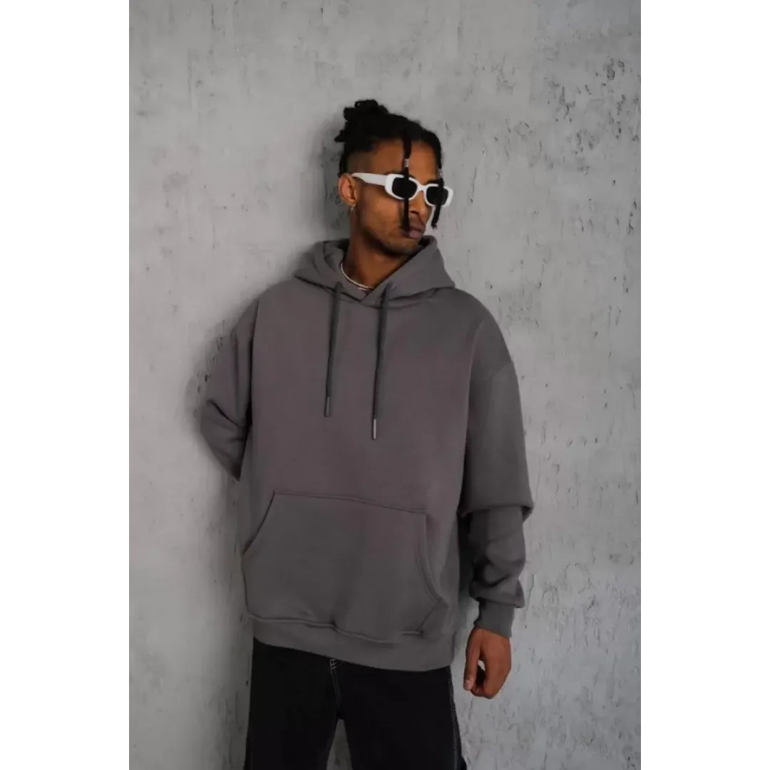 Erkek Düz Kapüşonlu Sweat - Gri - 92682 Erkek Düz Kapüşonlu Sweat - Gri - 92682