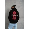 Erkek Maske Baskılı Kapüşonlu Sweat - Siyah - 92683
