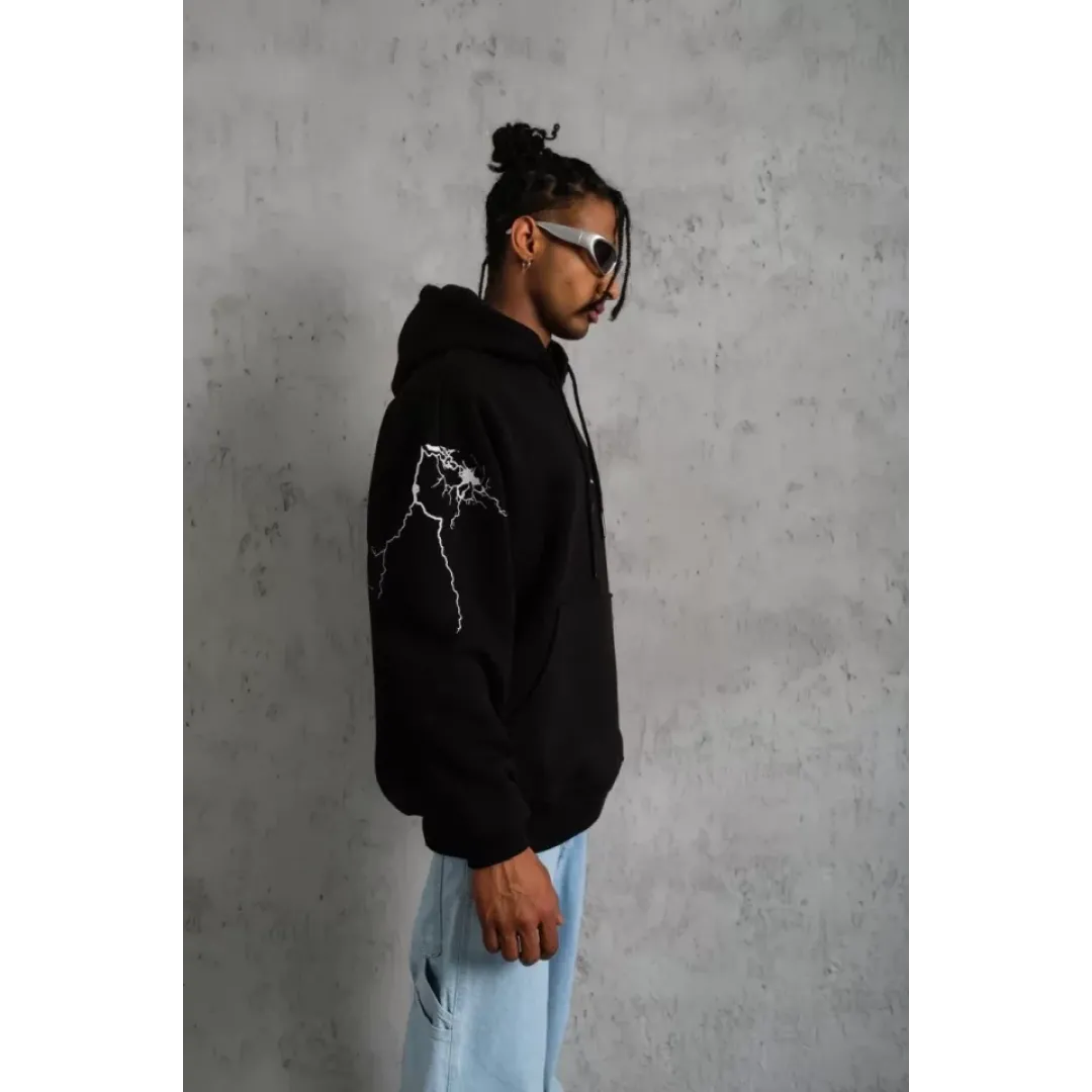 Erkek Maske Baskılı Kapüşonlu Sweat - Siyah - 92683