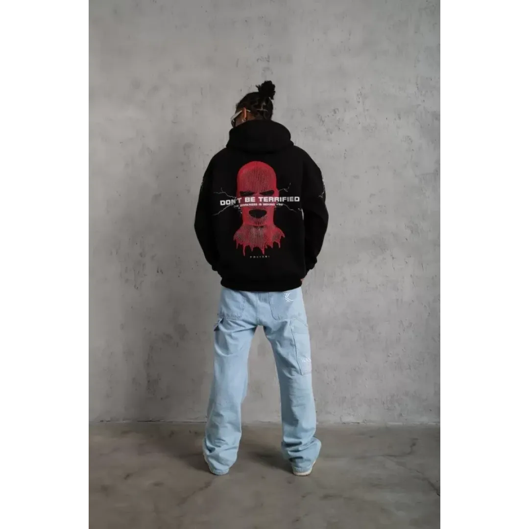 Erkek Maske Baskılı Kapüşonlu Sweat - Siyah - 92683