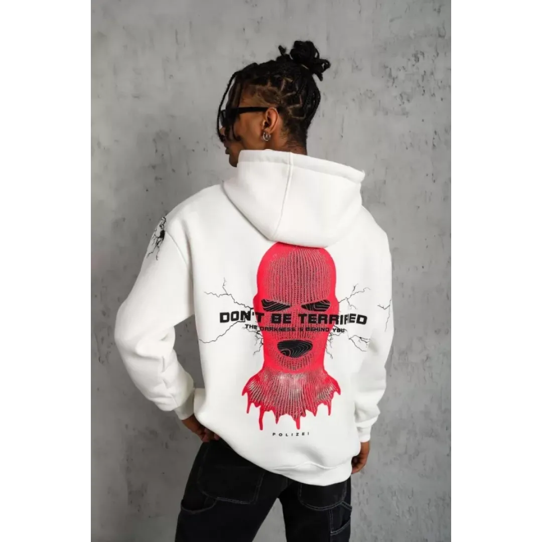 Erkek Maske Baskılı Kapüşonlu Sweat - Beyaz - 92684