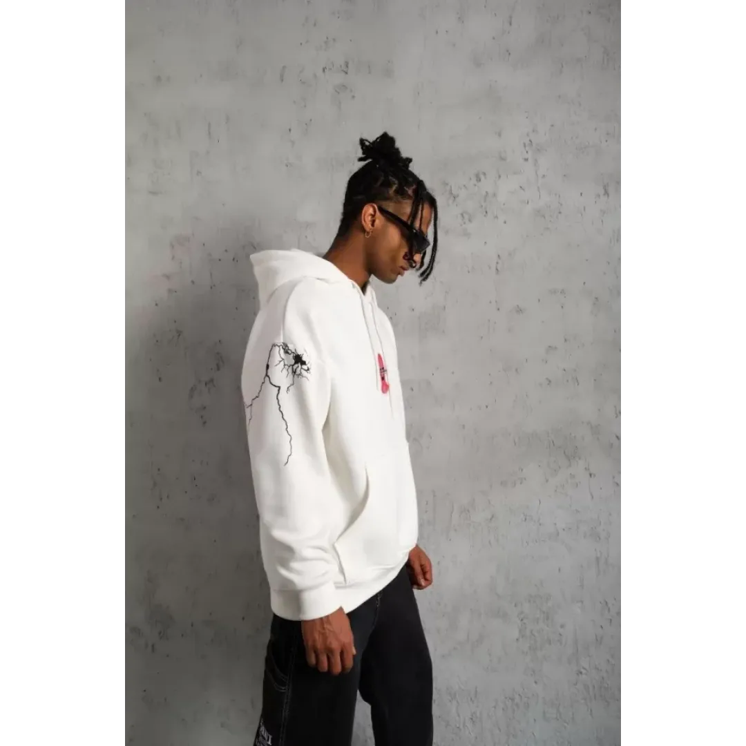 Erkek Maske Baskılı Kapüşonlu Sweat - Beyaz - 92684
