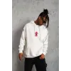 Erkek Maske Baskılı Kapüşonlu Sweat - Beyaz - 92684