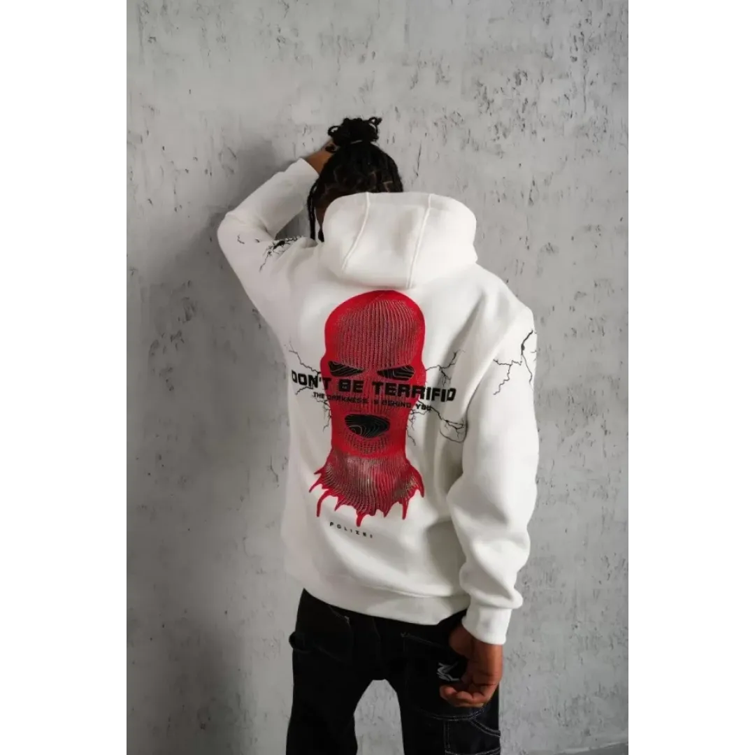 Erkek Maske Baskılı Kapüşonlu Sweat - Beyaz - 92684
