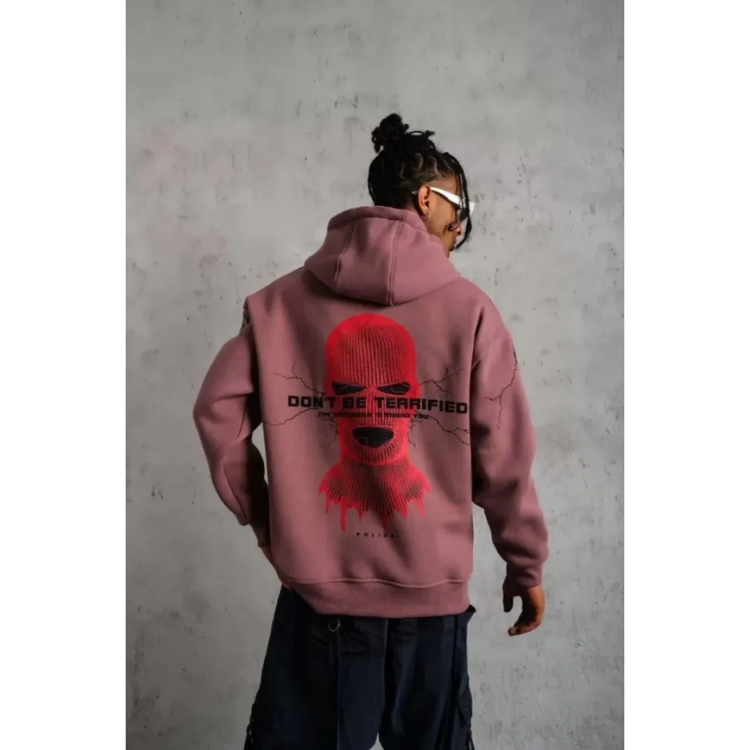 Erkek Maske Baskılı Kapüşonlu Sweat - Gül Kurusu - 92685 Erkek Maske Baskılı Kapüşonlu Sweat - Gül Kurusu - 92685