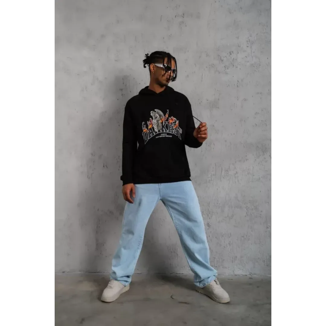 Erkek DANKES Baskılı Kapüşonlu Sweat - Siyah - 92686 Erkek DANKES Baskılı Kapüşonlu Sweat - Siyah - 92686