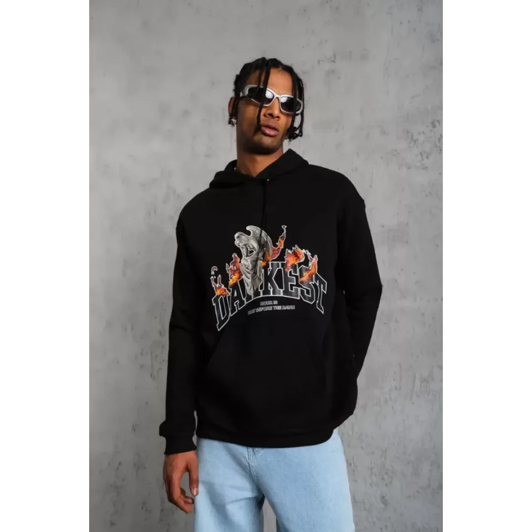 Erkek DANKES Baskılı Kapüşonlu Sweat - Siyah - 92686 Erkek DANKES Baskılı Kapüşonlu Sweat - Siyah - 92686