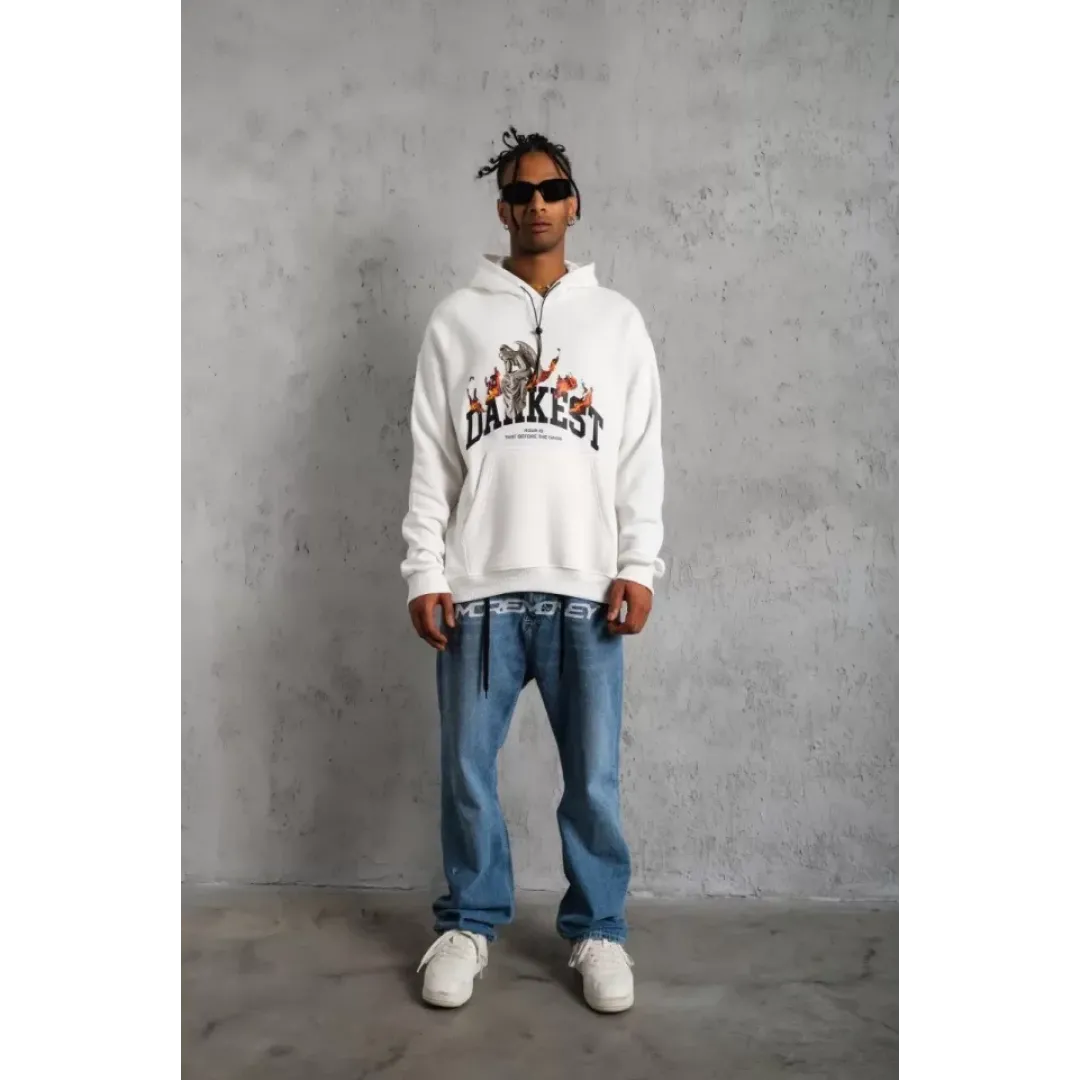 Erkek DANKES Baskılı Kapüşonlu Sweat - Beyaz - 92687 Erkek DANKES Baskılı Kapüşonlu Sweat - Beyaz - 92687