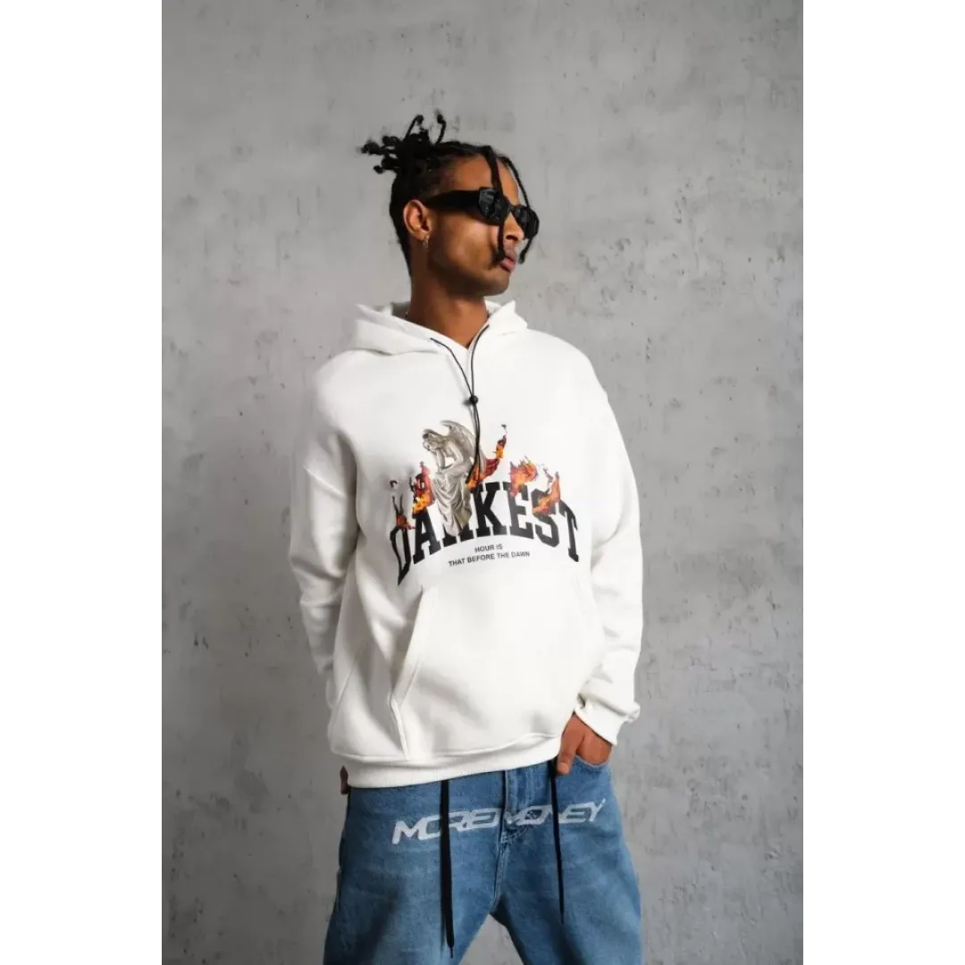 Erkek DANKES Baskılı Kapüşonlu Sweat - Beyaz - 92687 Erkek DANKES Baskılı Kapüşonlu Sweat - Beyaz - 92687