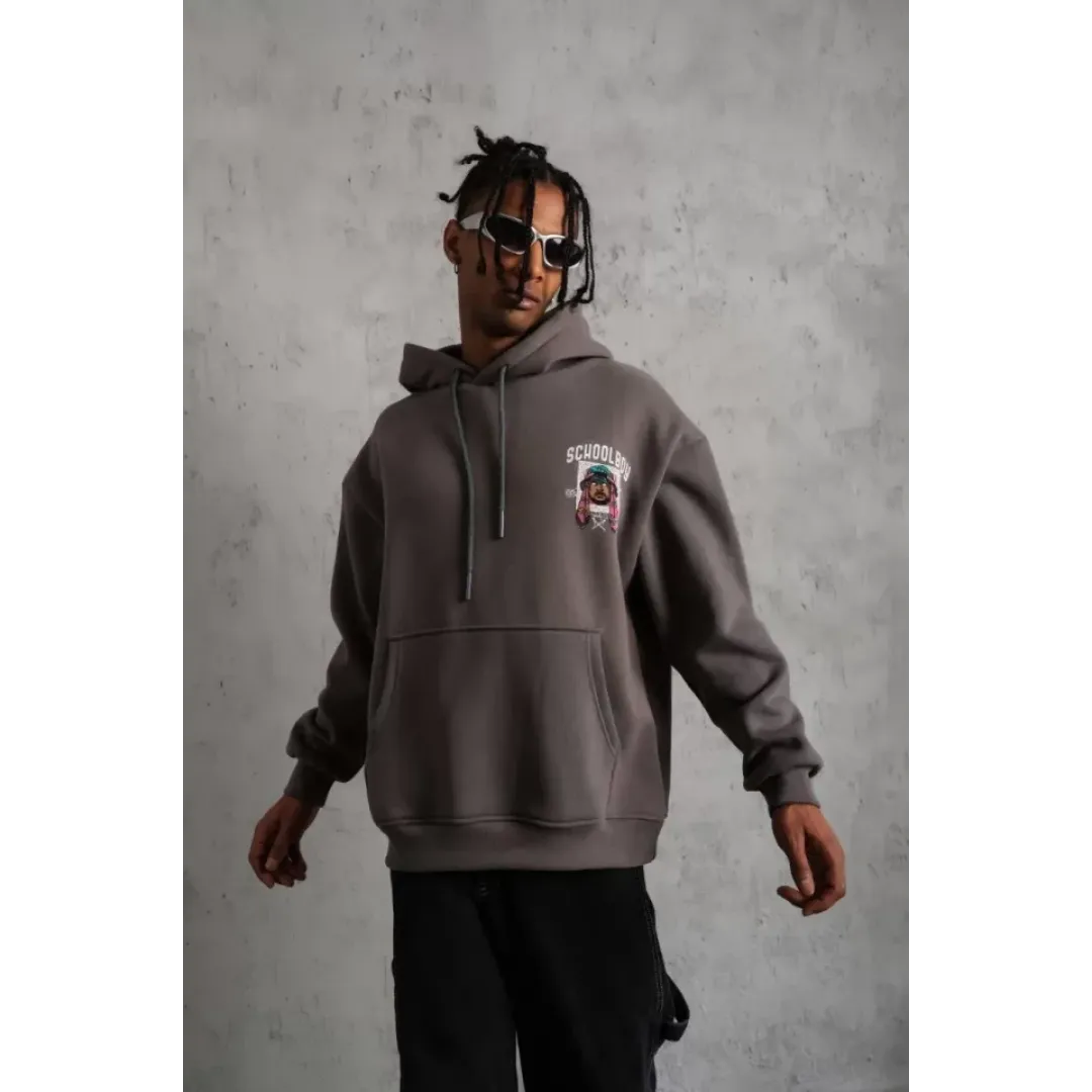 Erkek SCHOOL BOY Baskılı Kapüşonlu Sweat - Gri - 92696