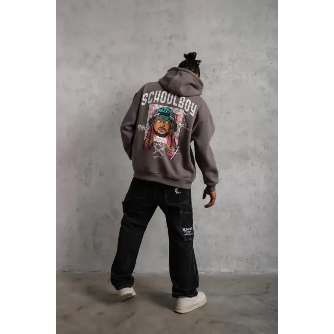 Erkek SCHOOL BOY Baskılı Kapüşonlu Sweat - Gri - 92696