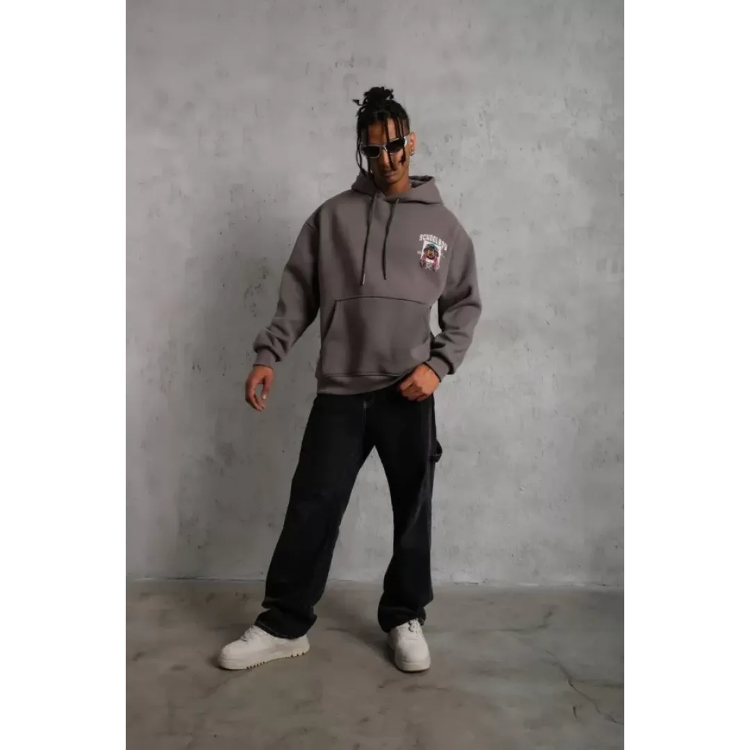Erkek SCHOOL BOY Baskılı Kapüşonlu Sweat - Gri - 92696