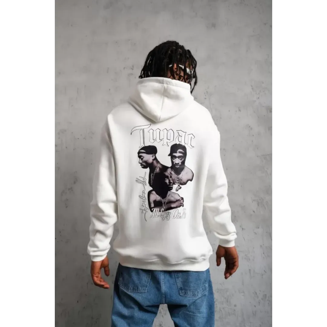 Erkek Kol Ve Etek Ribana Baskılı Kapüşonlu Sweat - Beyaz - 92698 Erkek Kol Ve Etek Ribana Baskılı Kapüşonlu Sweat - Beyaz - 92698