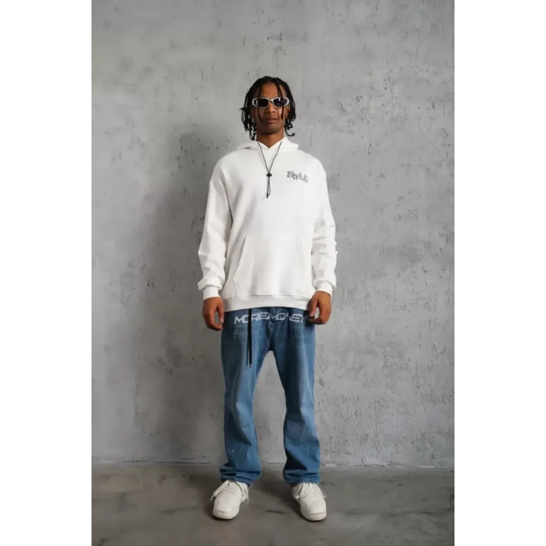 Erkek Kol Ve Etek Ribana Baskılı Kapüşonlu Sweat - Beyaz - 92698 Erkek Kol Ve Etek Ribana Baskılı Kapüşonlu Sweat - Beyaz - 92698