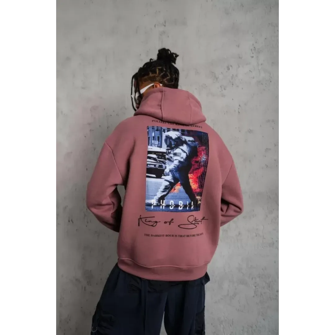 Erkek Astronot Baskılı Kapüşonlu Sweat - Gül Kurusu - 92701 Erkek Astronot Baskılı Kapüşonlu Sweat - Gül Kurusu - 92701