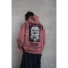 Erkek Paradise Baskılı Kapüşonlu Sweat - Gül Kurusu - 92702