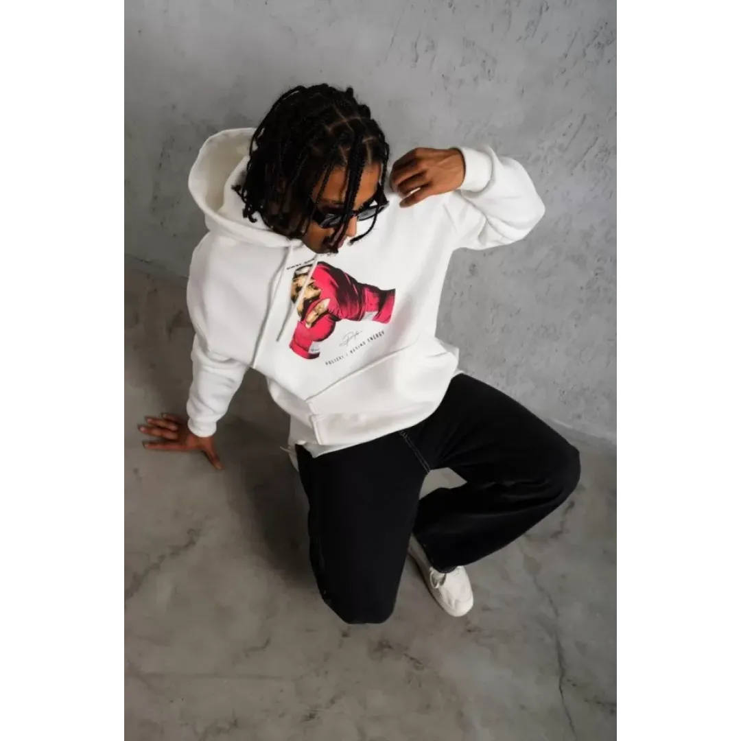 Erkek Eldiven Baskılı Kapüşonlu Sweat - Beyaz - 92704 Erkek Eldiven Baskılı Kapüşonlu Sweat - Beyaz - 92704