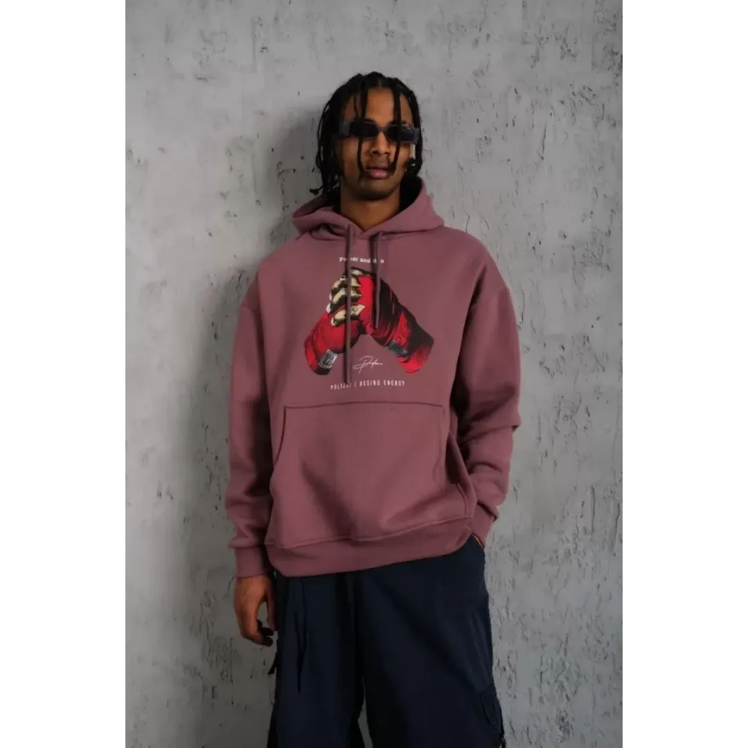 Erkek Eldiven Baskılı Kapüşonlu Sweat - Gül Kurusu - 92705 Erkek Eldiven Baskılı Kapüşonlu Sweat - Gül Kurusu - 92705