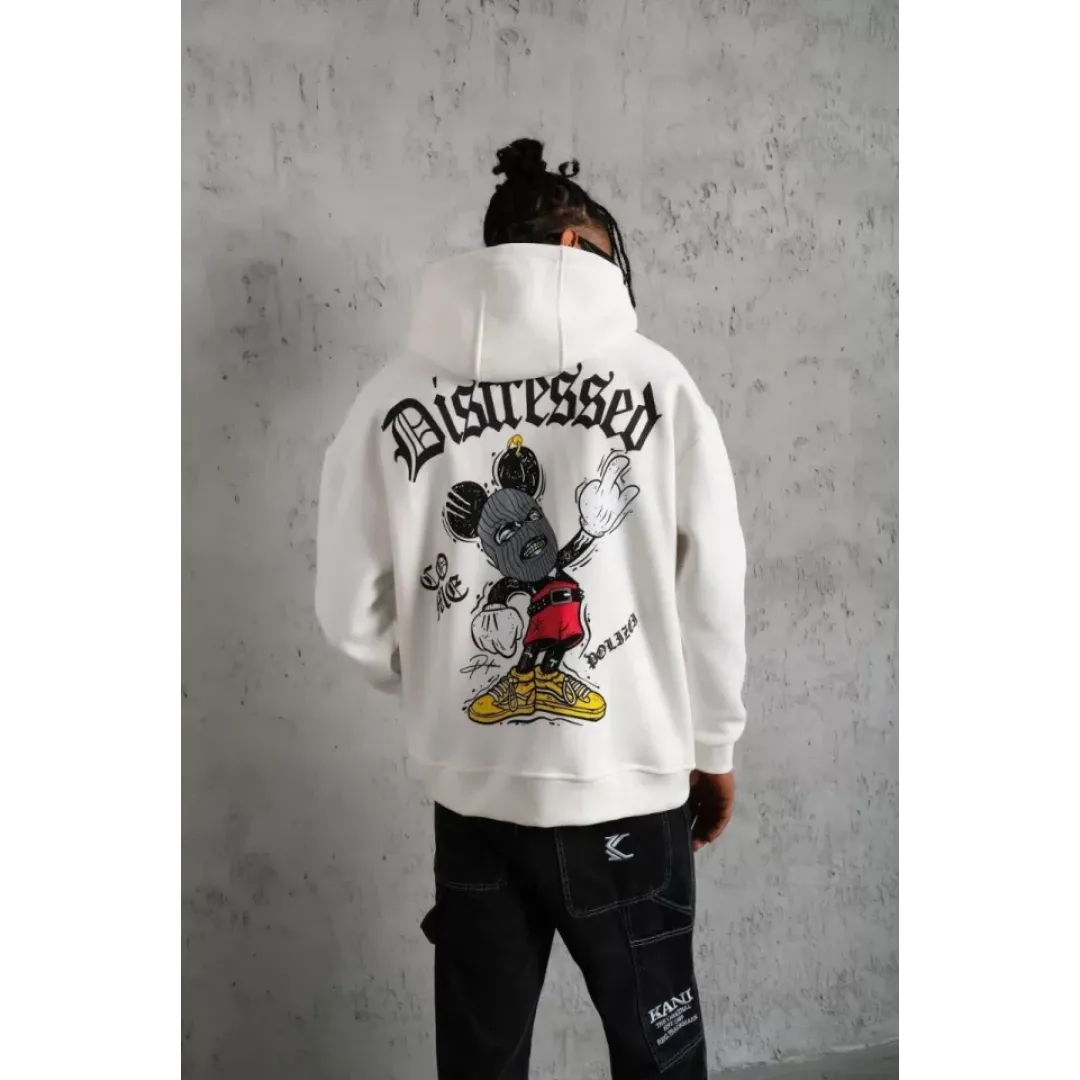 Erkek Üç İplik Baskılı Kapüşonlu Sweat - Beyaz - 92707 Erkek Üç İplik Baskılı Kapüşonlu Sweat - Beyaz - 92707
