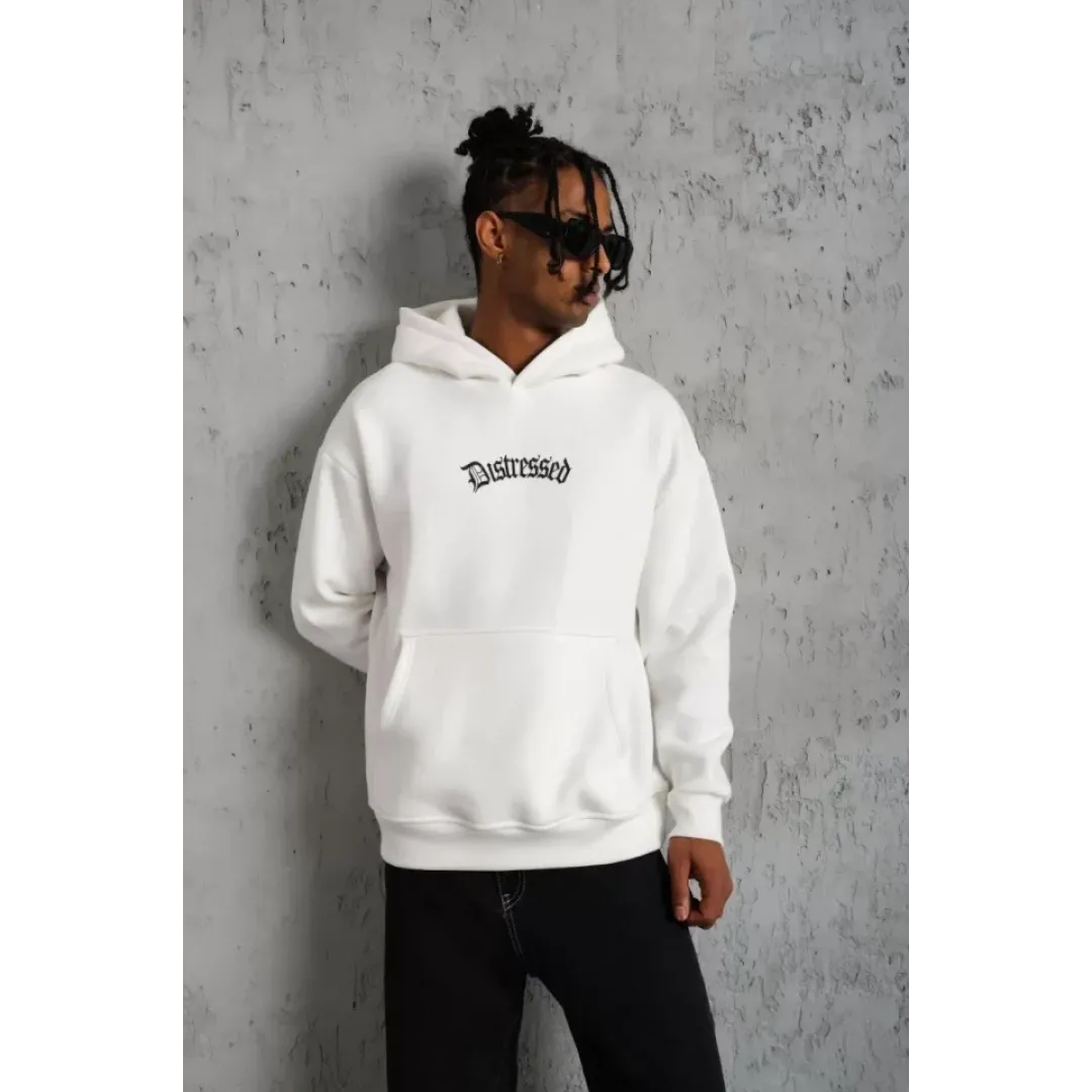 Erkek Üç İplik Baskılı Kapüşonlu Sweat - Beyaz - 92707 Erkek Üç İplik Baskılı Kapüşonlu Sweat - Beyaz - 92707