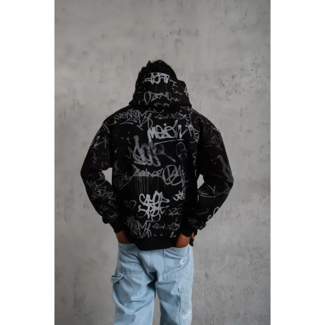 Erkek Baskılı Kapüşonlu Ribanalı Sweat - Siyah - 92710 Erkek Baskılı Kapüşonlu Ribanalı Sweat - Siyah - 92710