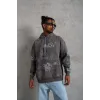 Erkek Baskılı Kapüşonlu Ribanalı Sweat - Gri - 92712