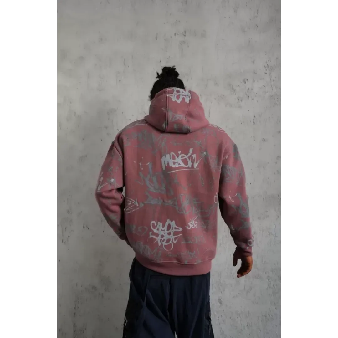 Erkek Baskılı Kapüşonlu Ribanalı Sweat - Gül Kurusu - 92713 Erkek Baskılı Kapüşonlu Ribanalı Sweat - Gül Kurusu - 92713