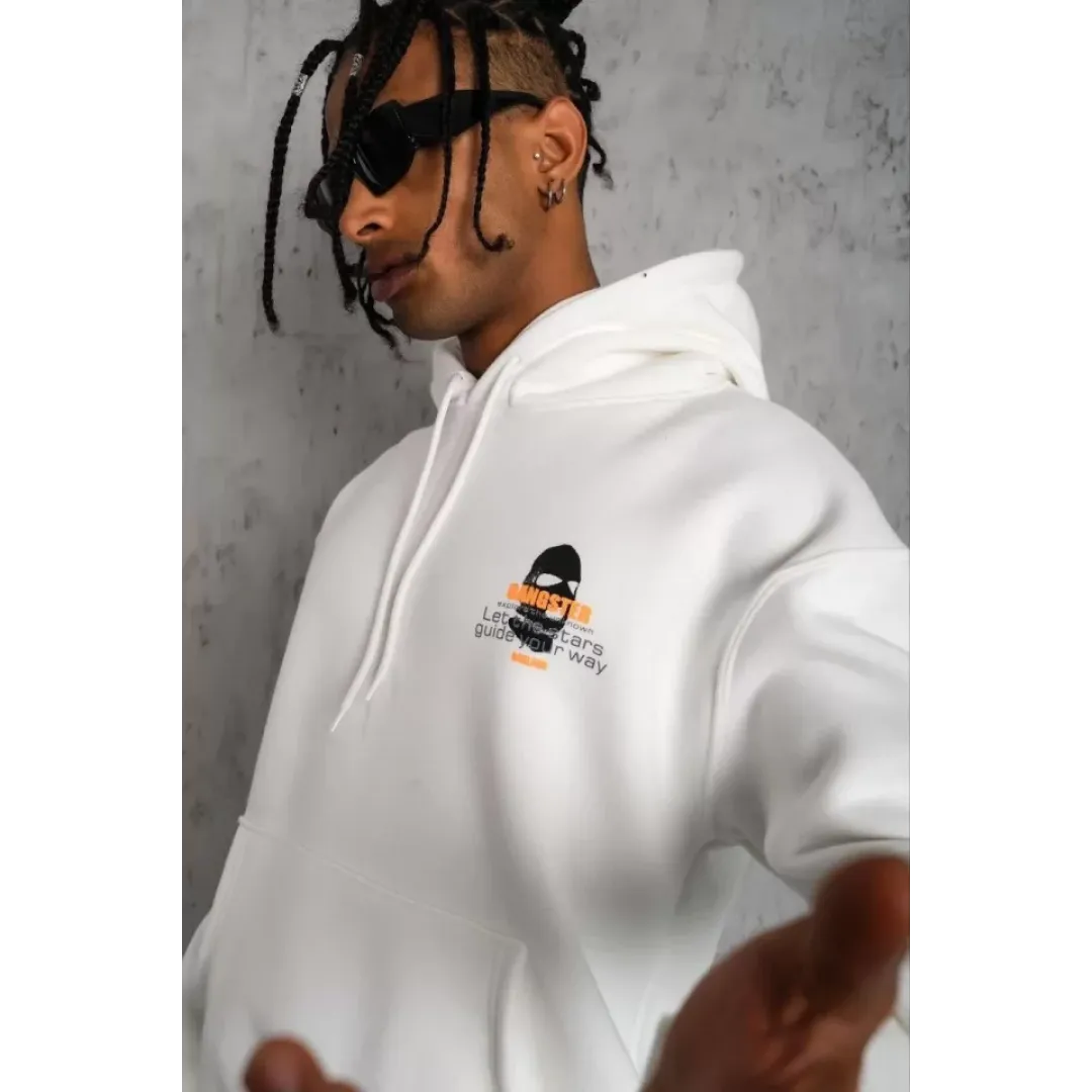 Erkek Kordonlu Maske Baskılı Kapüşonlu Sweat - Beyaz - 92715 Erkek Kordonlu Maske Baskılı Kapüşonlu Sweat - Beyaz - 92715