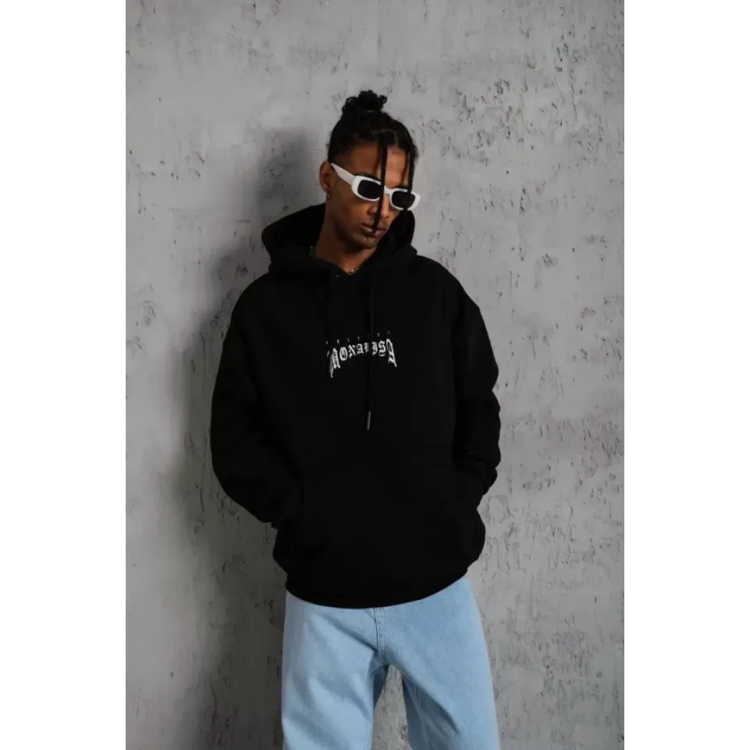 Erkek Baskılı Kapüşonlu Ve Kanguru Cepli Sweat - Siyah - 92719 Erkek Baskılı Kapüşonlu Ve Kanguru Cepli Sweat - Siyah - 92719
