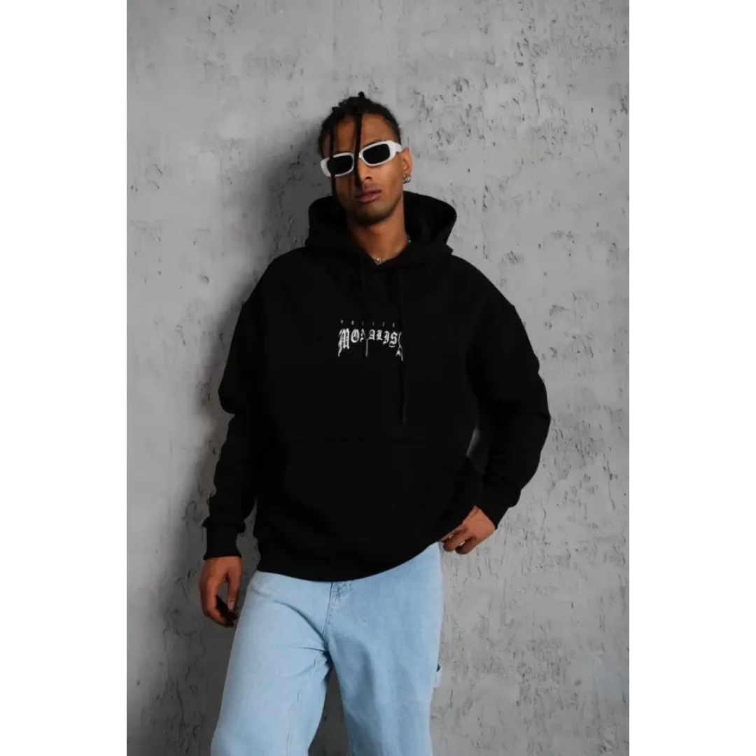 Erkek Baskılı Kapüşonlu Ve Kanguru Cepli Sweat - Siyah - 92719 Erkek Baskılı Kapüşonlu Ve Kanguru Cepli Sweat - Siyah - 92719