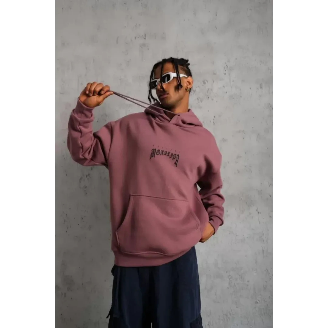 Erkek Baskılı Kapüşonlu Ve Kanguru Cepli Sweat - Gül Kurusu - 92720 Erkek Baskılı Kapüşonlu Ve Kanguru Cepli Sweat - Gül Kurusu - 92720