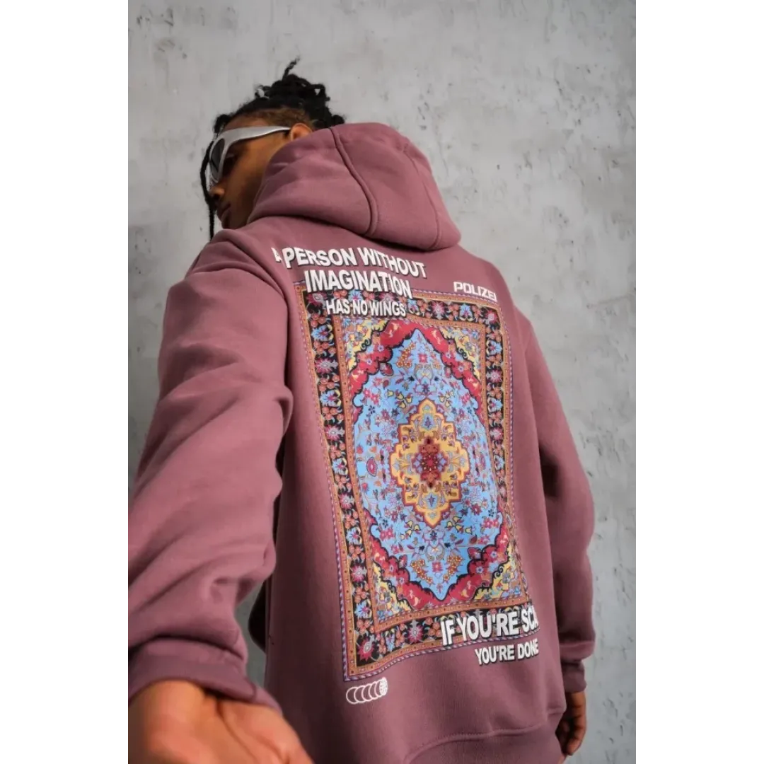 Erkek Kilim Desen Kapüşonlu Sweat - Gül Kurusu - 92724