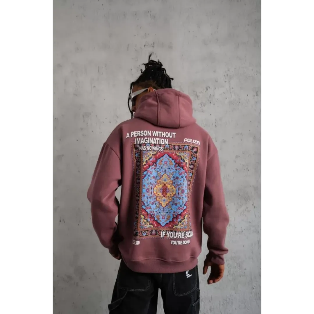 Erkek Kilim Desen Kapüşonlu Sweat - Gül Kurusu - 92724