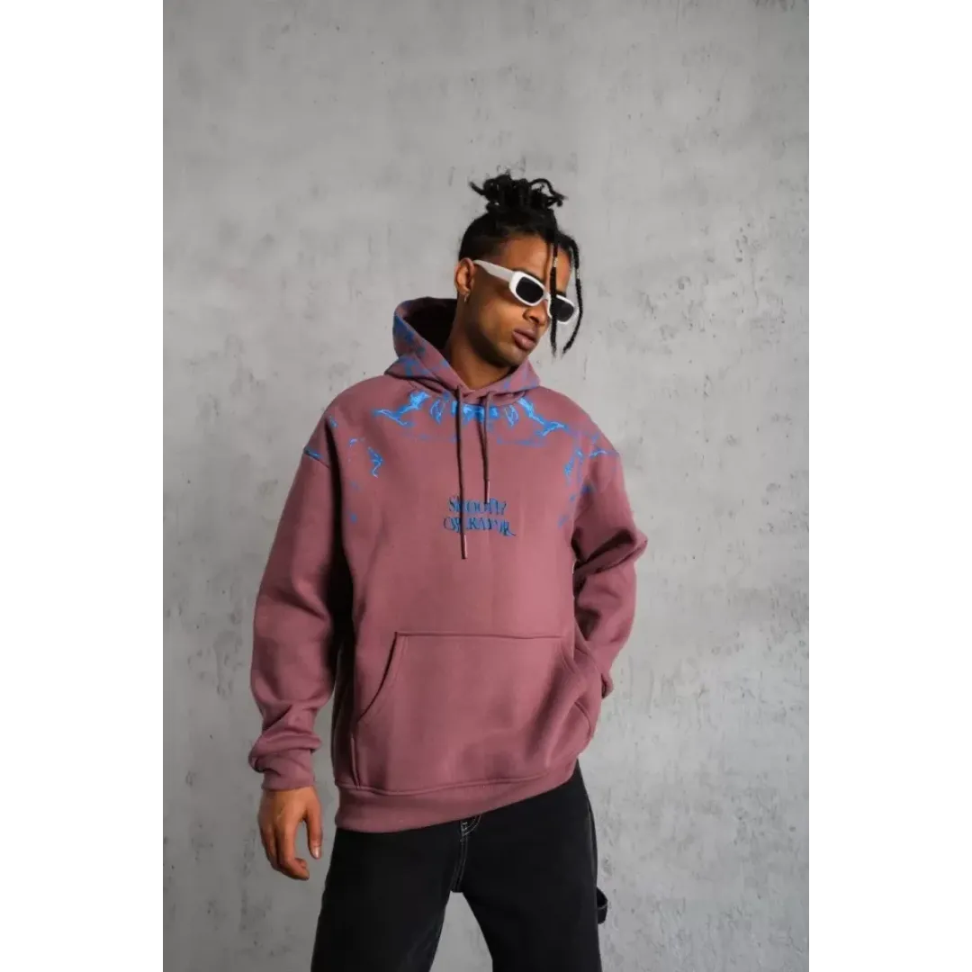 Erkek Yıldırım Baskılı Kapşonlu Sweat - Gül Kurusu - 92727 Erkek Yıldırım Baskılı Kapşonlu Sweat - Gül Kurusu - 92727